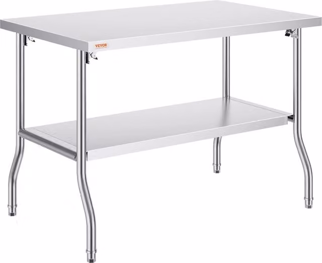 Tavolo da Lavoro Pieghevole in Acciaio Inossidabile con Ripiano Inferiore 1220x760x860 mm Robusto per Cucina Garage e Officina