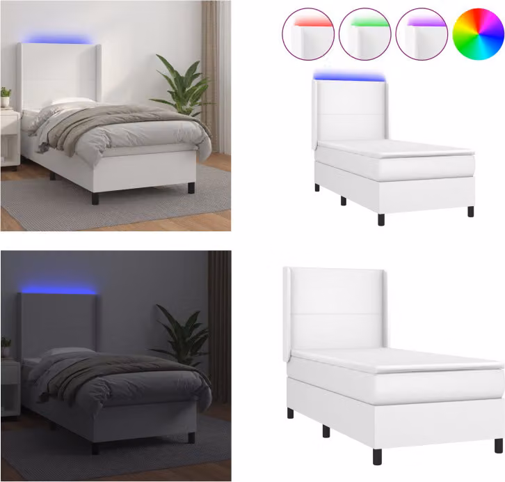 vidaXL Letto a molle con materasso e LED bianco 100x200 cm in Pelle finta - Letto a molle - Boxspringbetten - Bett - Betten