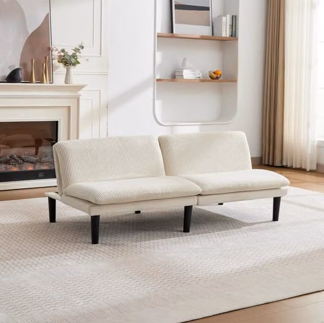 Divano letto con schienale regolabile in tre posizioni in velluto beige