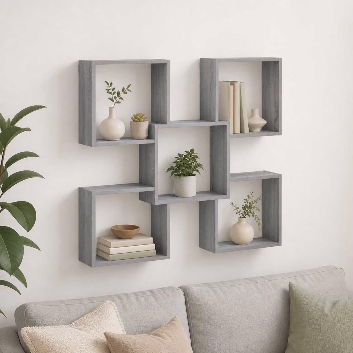 Scaffale da parete moderno vidaXL in legno grigio L: 99,5 cm, P: 17 cm, H: 91 cm