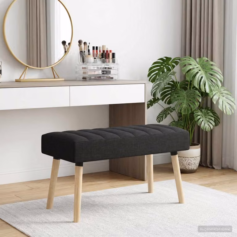 Panchina trapuntata a canale vidaXL in tessuto nero e legno di gomma L: 80 cm, P: 40 cm, H: 46 cm