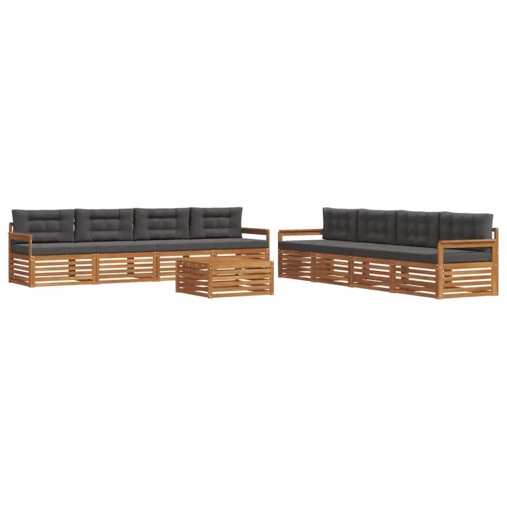 Set di divani da esterno vidaXL in legno di acacia con tavolino, colore marrone e antracite, composizione a forma di U con 9 pezzi – 2