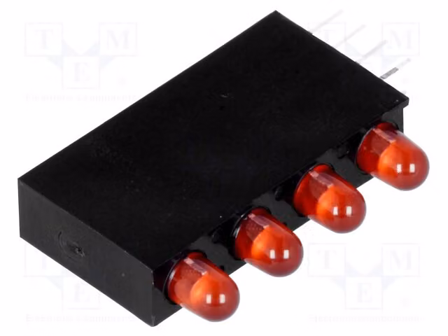 1 LED da 3 mm, 20 mA. Numero di diodi: 4, colore rosso, all'interno dell'alloggiamento. Lente: diffusa, rossa. Modello: H30D-4SD. Indicatore LED