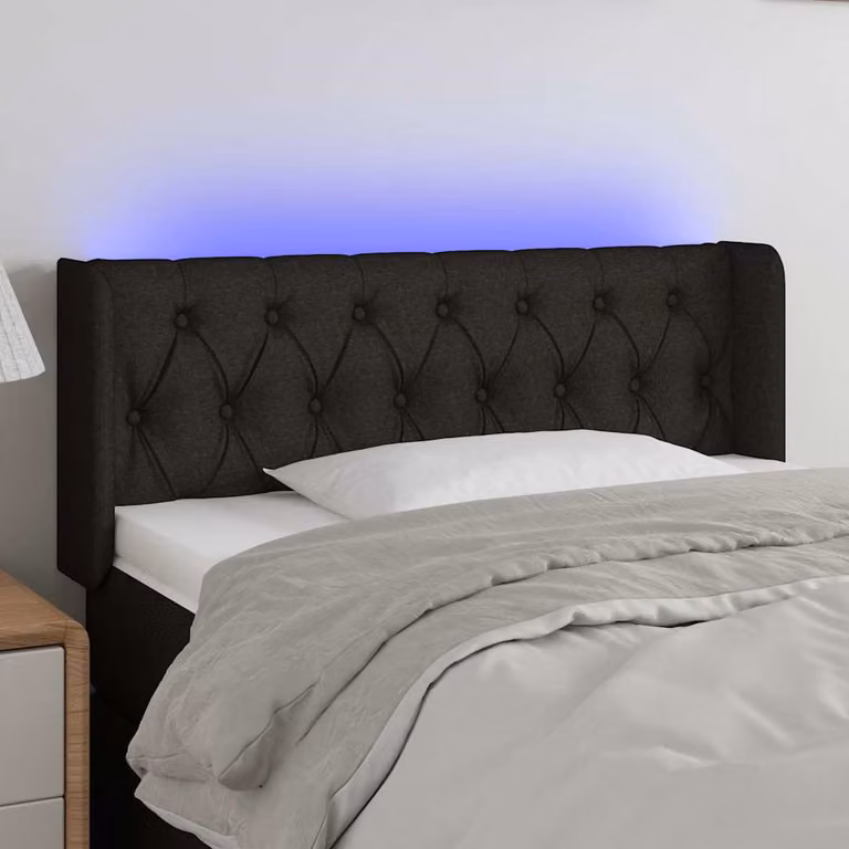 Testiera per letto vidaXL in tessuto nero con illuminazione LED e porta di ricarica USB, L: 103 cm, P: 16 cm, H: 78-88 cm