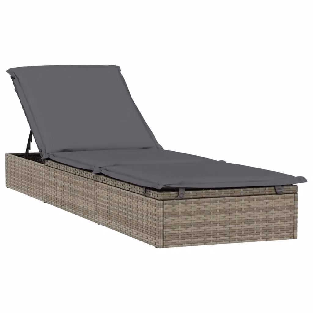 Lettino da giardino vidaXL in polyrattan con cuscino grigio e poggiatesta regolabile L/P/H: 201 x 55 x 62 cm – 2