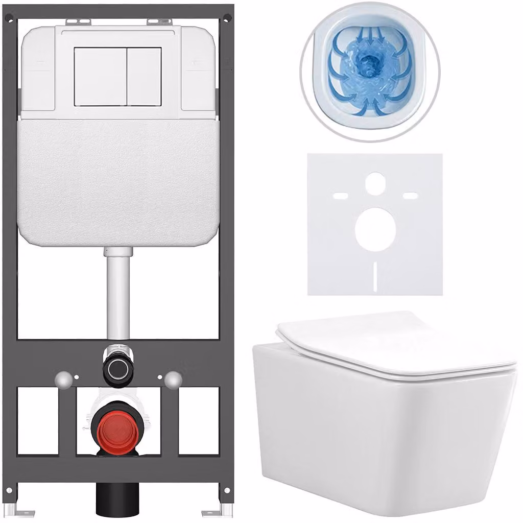 CERANO - Set WC da incasso Forte - bianco lucido - pulsante Prime/Maxio, bianco - sospeso - installazione pre-parete/cartongesso - 51x36 cm