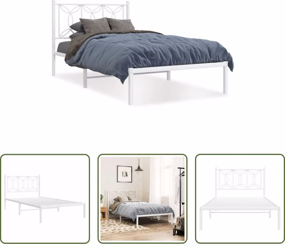 The Living Store Struttura letto con testiera in metallo bianco 100x190 cm