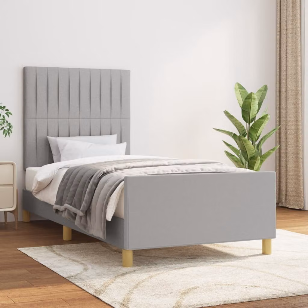 The Living Store Giroletto con testiera in tessuto grigio chiaro 100x200 cm