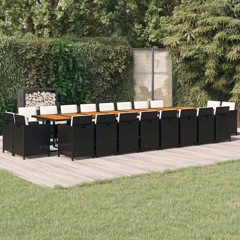 vidaXL Set da Pranzo da Giardino Moderno in Polyrattan e Legno di Acacia con 21 Pezzi e Cuscini Nero e Bianco