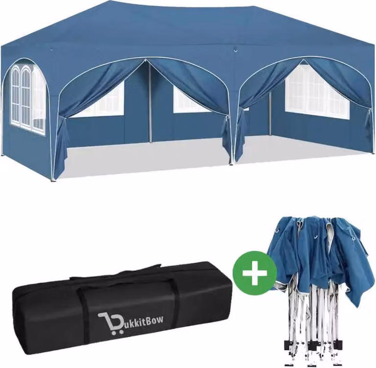 Tenda doppia con pareti laterali - 3x6m - Tenda pieghevole - Impermeabile e resistente alle intemperie - BukkitBow - Blu