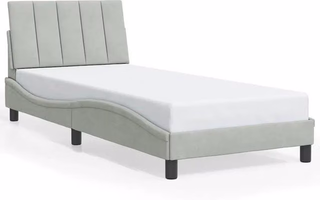 Letto singolo Hanko in velluto grigio con illuminazione integrata e pannello imbottito L/P/H: 190 x 90 x 74,5 cm