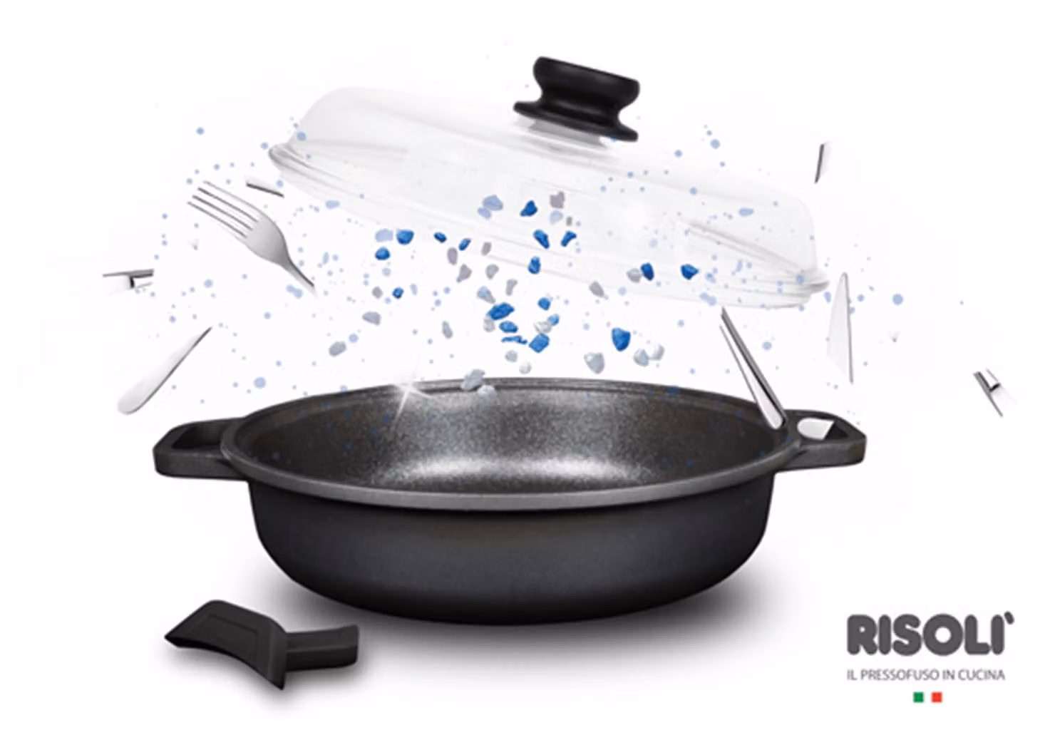 Tegame Black Plus ad induzione in alluminio pressofuso con coperchio e due maniglie con presine, diam. 32cm