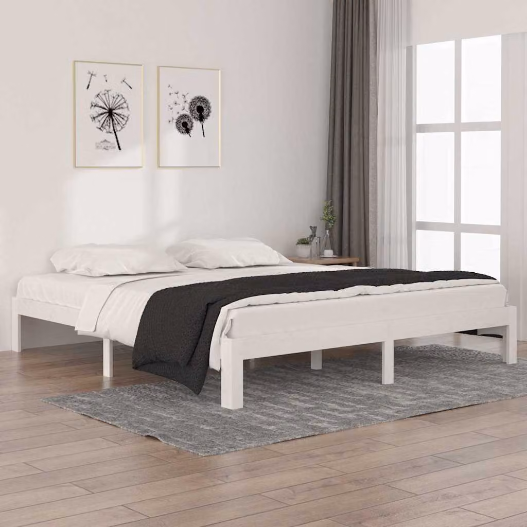 vidaXL Giroletto Super King in Legno di Pino Bianco Lacca L/P/H: 180 x 200 x 30 cm