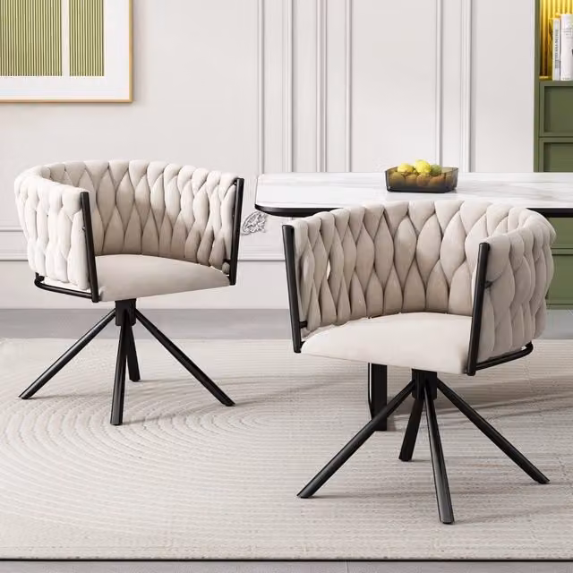 Set di 2 sedie da pranzo Zephmum in velluto beige con gambe in metallo e rotazione a 360 gradi