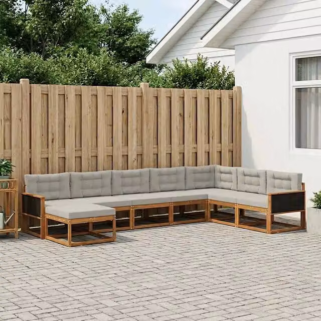 Set di divani da esterno a L vidaXL in legno di acacia con 8 pezzi, beige e grigio