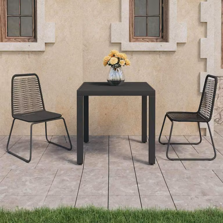 Set da pranzo da giardino vidaXL in 3 pezzi in polyrattan nero moderno