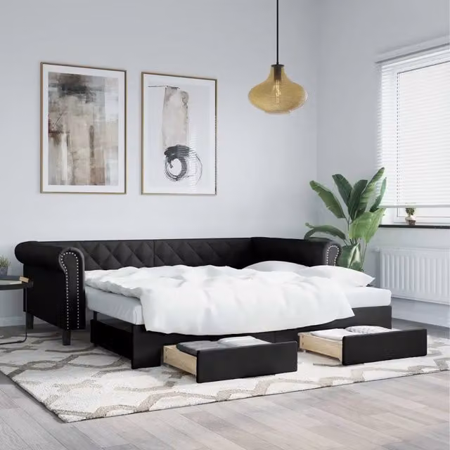 Divano Letto Estraibile con Cassetti in Similpelle Nero vidaXL – 1