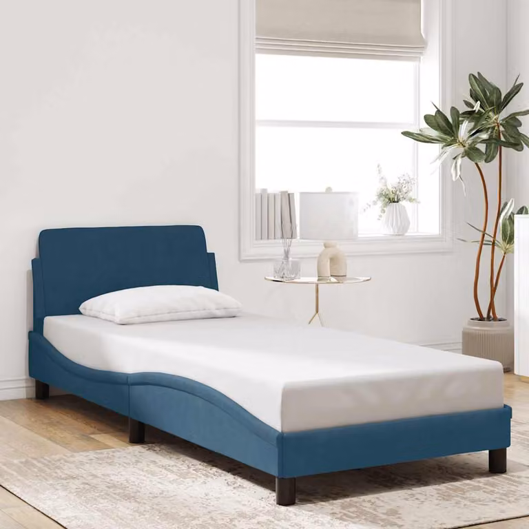 vidaXL Giroletto con Testiera Dover in Velluto Blu, L/P/H: 90 x 200 cm
