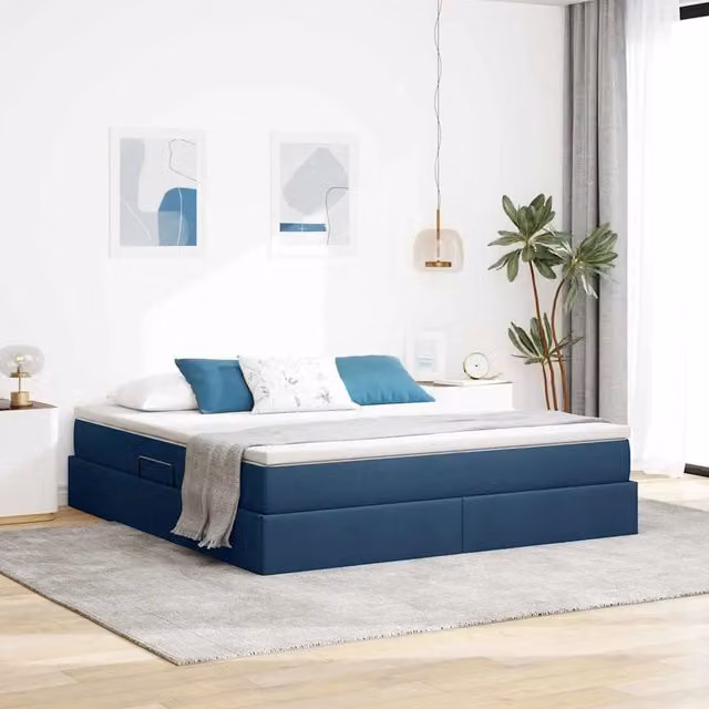 Letto con contenitore e materasso ibrido vidaXL Blu L: 160 cm, P: 200 cm, H: 204 cm