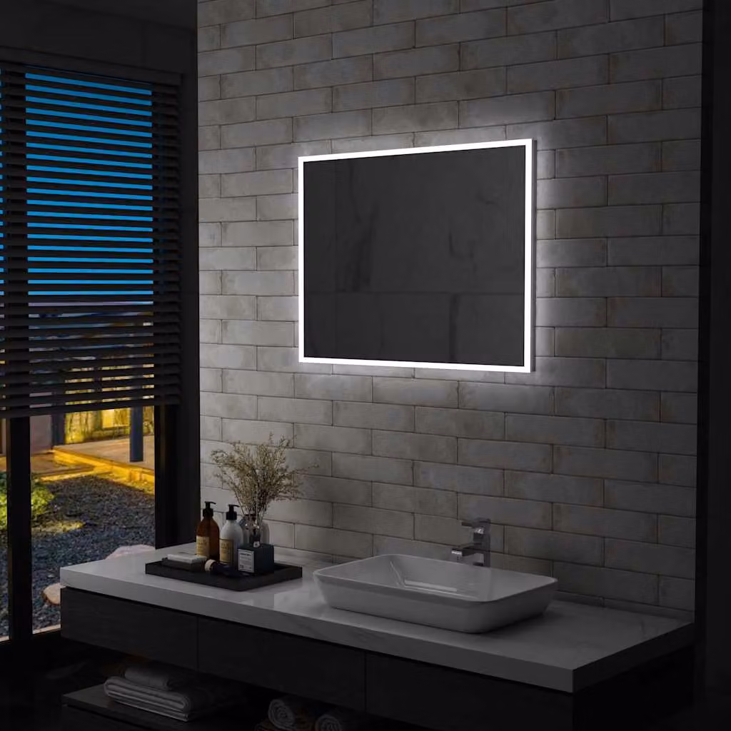 Specchio da parete con LED vidaXL, moderno, colore argento, L: 80 cm, H: 60 cm