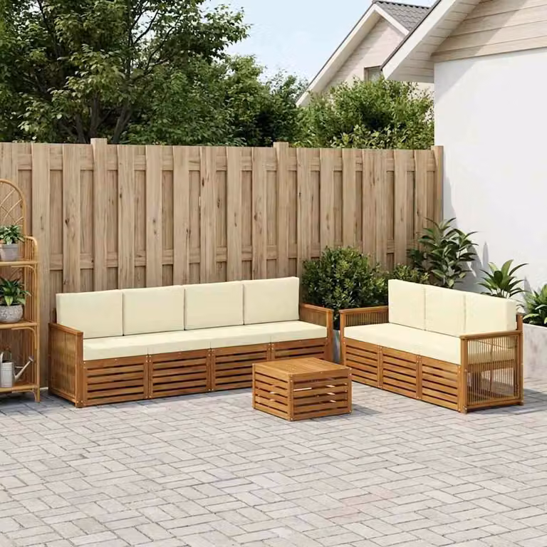 Set di divani da giardino vidaXL in legno di acacia massello marrone con cuscini inclusi