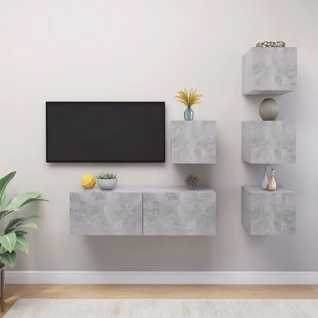 Set di mobili porta TV moderno vidaXL in legno e MDF, colore grigio opaco – 1