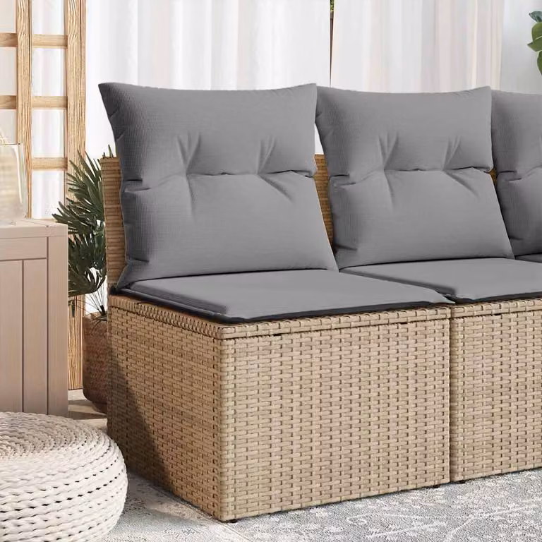 vidaXL Divano Angolare da Giardino in Polyrattan con Cuscini Beige e Grigio