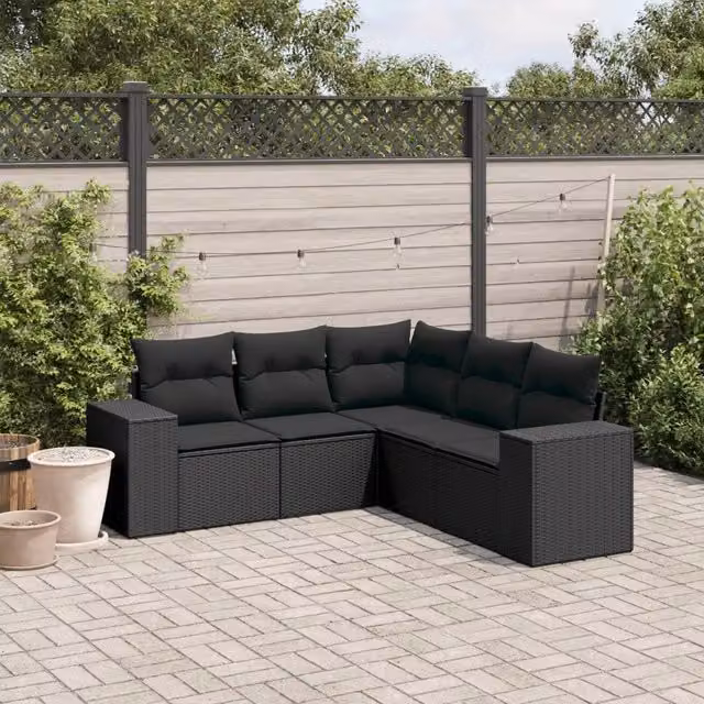 Set Divani da Giardino 5 pz con Cuscini in Polyrattan Nero 3254882