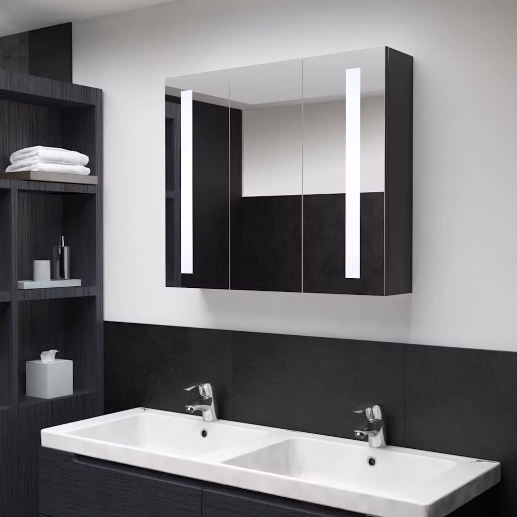 Armadietto da bagno moderno vidaXL con specchio, illuminazione LED e ripiani interni, colore antracite, L: 89 cm, P: 14 cm, H: 62 cm – 1