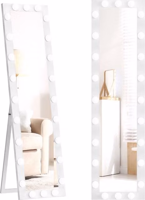 Specchio a figura intera Xylo con 24 lampadine LED, 3 colori di luce e touch switch, Bianco, H 150 cm x L 40 cm