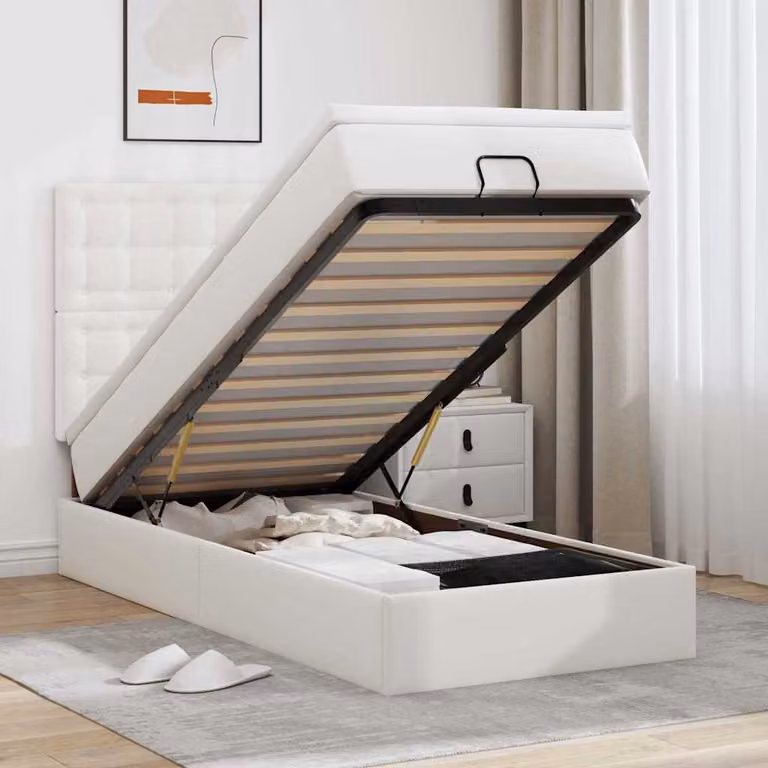 vidaXL Letto Pouf con Materasso in Similpelle Bianco L: 90 cm, P: 190 cm, H: 128 cm