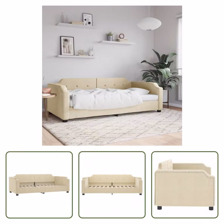The Living Store Daybed Crema 100x200 cm Tessuto