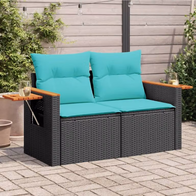 vidaXL Divano da giardino a 2 posti in polyrattan con cuscini colorati e coperture rimovibili