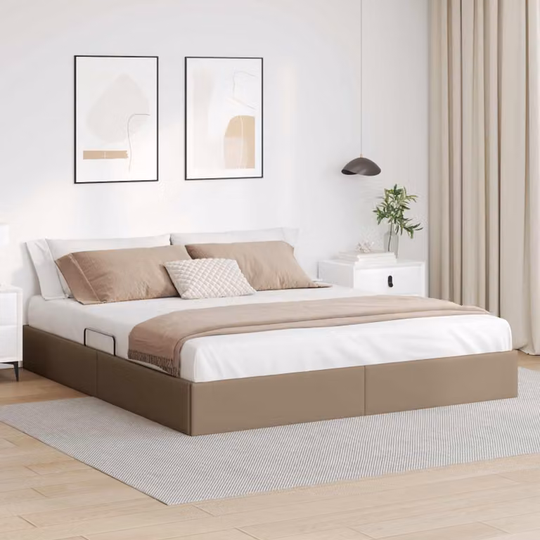 Letto ottomano vidaXL in pelle sintetica marrone con base a sollevamento, L 180 x P 200 cm