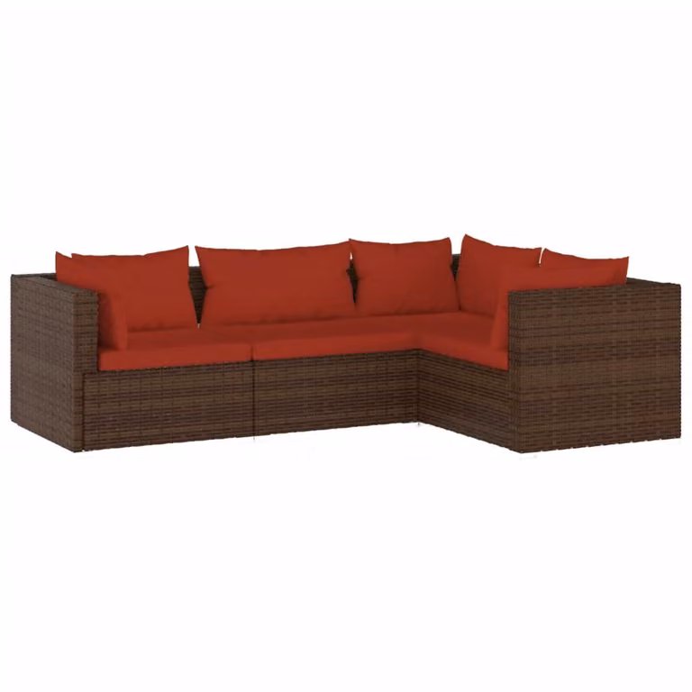 Set Divani da Giardino 4 pz con Cuscini in Polyrattan Marrone