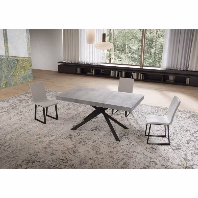 Tavolo allungabile Niket ITAMOBY con telaio a X color antracite e piano grigio, L: 160-420 cm, P: 90 cm – 2