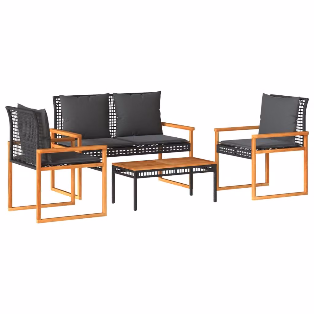 Maison Exclusive - Set da giardino 4 pezzi con cuscini in polyrattan nero