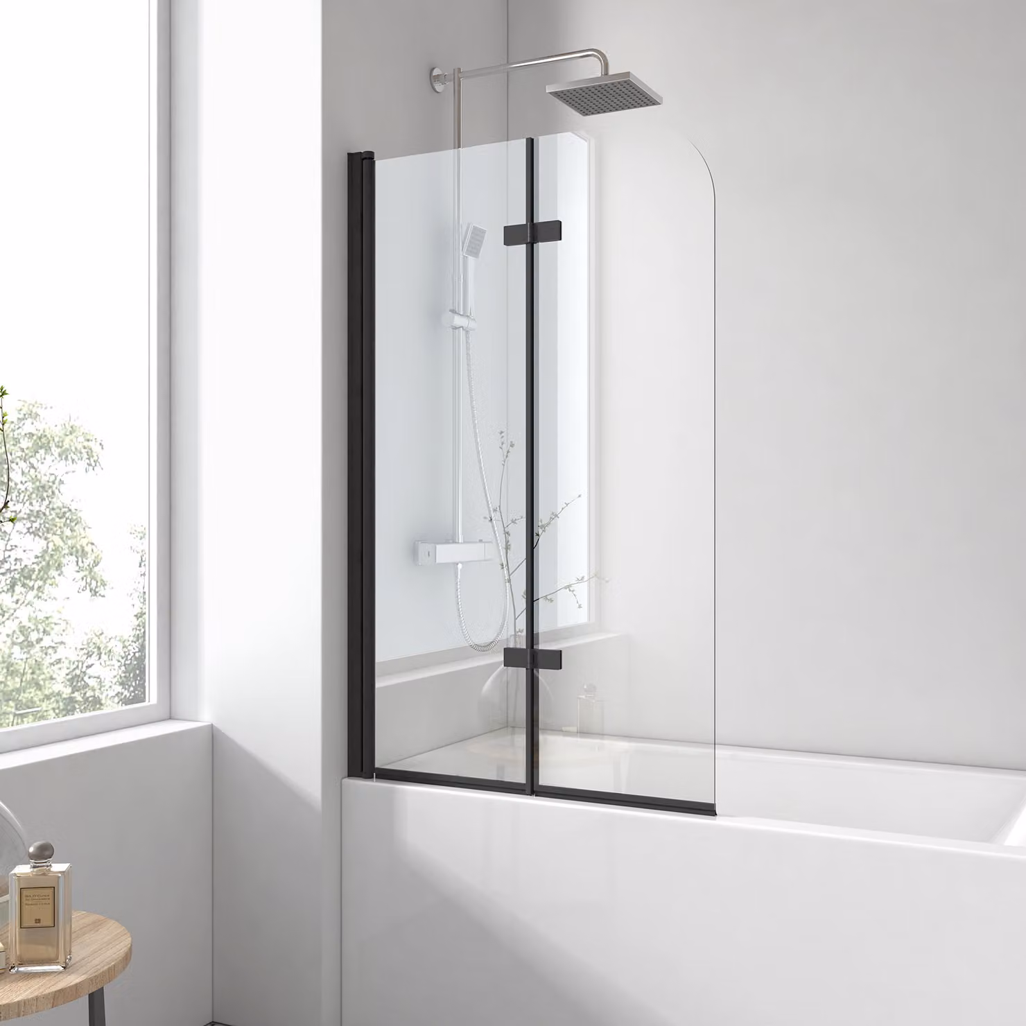 Divisorio doccia EMKE 110x140cm schermo doccia pieghevole per vasca da bagno Schermo doccia orientabile a 180° vetro di sicurezza ESG da 6 mm cornice nera