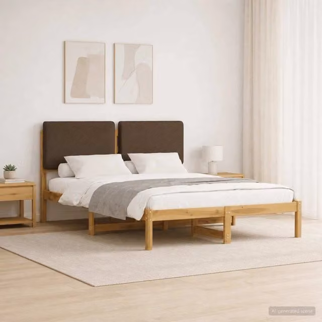 Letto moderno vidaXL con testiera rivestita in tessuto e struttura in legno di acacia, Bianco e Beige, L/P/H: 200 x 120 x 90 cm – 1