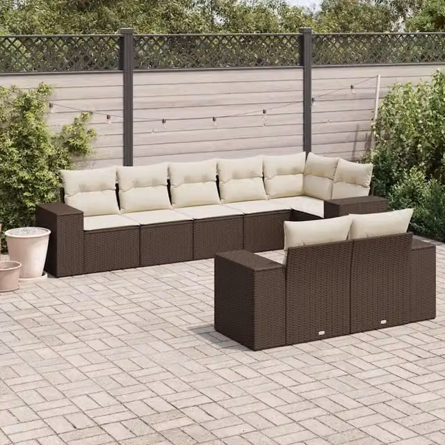 Set Divani da Giardino 8 pz con Cuscini Marrone in Polyrattan 3255160