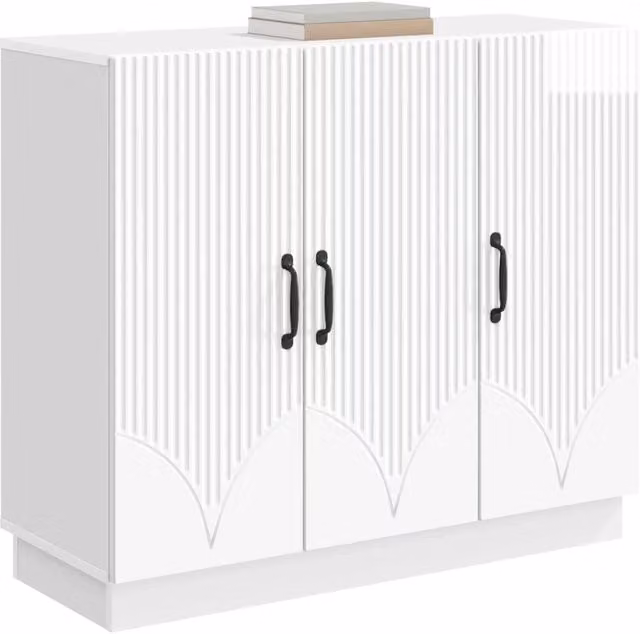 Credenza Buffet Moderno Bianco Lucido in Legno MDF L: 89 cm, P: 34,5 cm, H: 77 cm