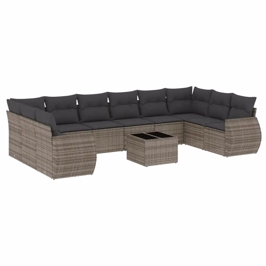 vidaXL Set Divani da Giardino 11 pz in Polyrattan Grigio con Cuscini e Tavolino da Caffè – 2