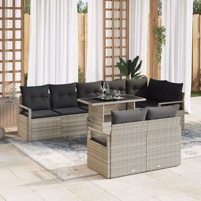Set Divano da Giardino 9 pz 8-Numero di posti Grigio chiaro 3348848