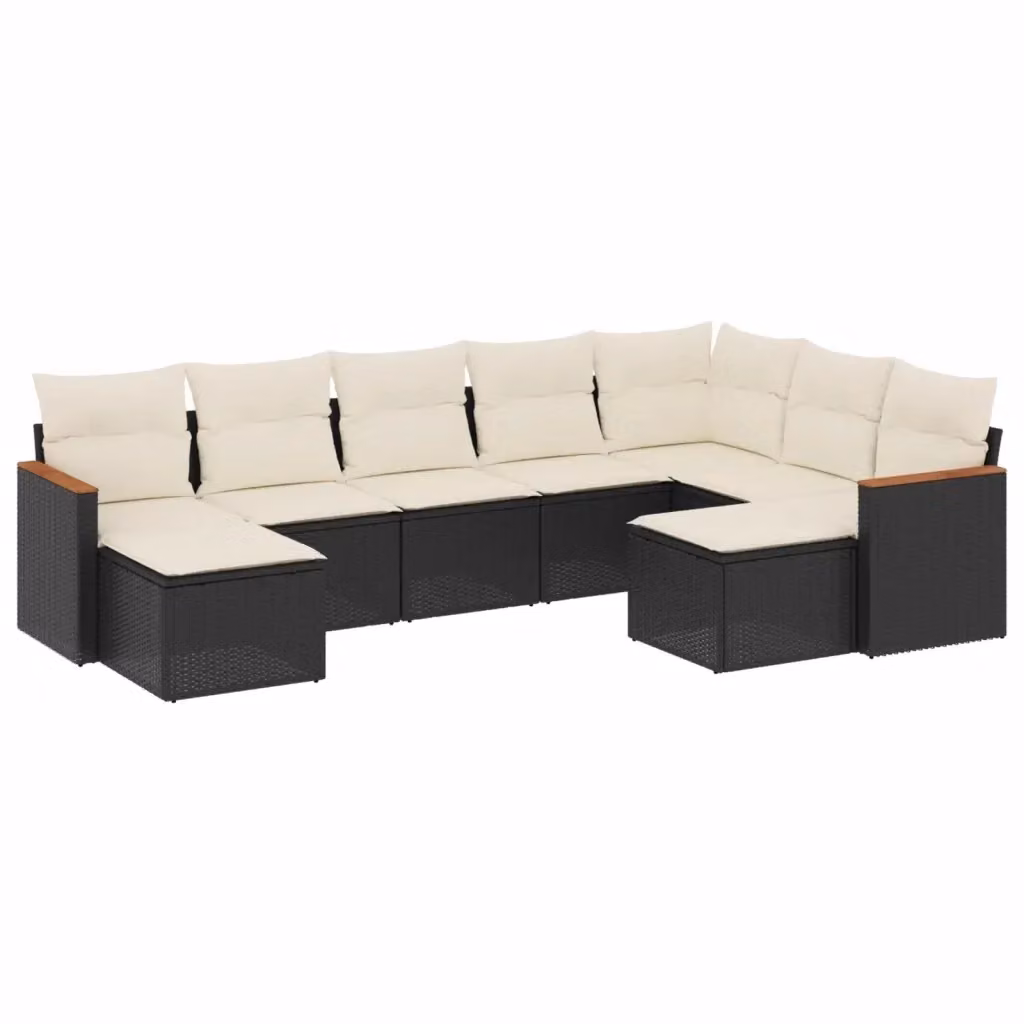vidaXL Set Divani da Giardino a L 9 pz con Cuscini, Polyrattan e Acciaio Verniciato, Nero e Bianco – 2