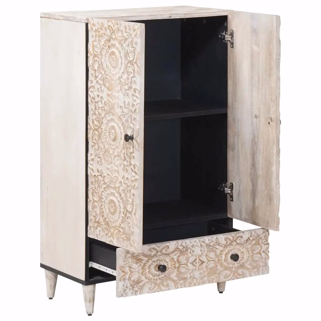 Mobile Alto Industrial vidaXL in Legno di Mango e Metallo Bianco L/P/H: 60 x 33 x 100 cm – 2