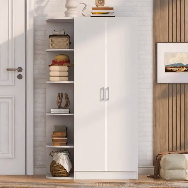 Armadio Bianco Moderno con Due Ante, Ripiani, Cassetti Interni e Appendiabiti in MDF, L 90 x P 55 x H 170 cm