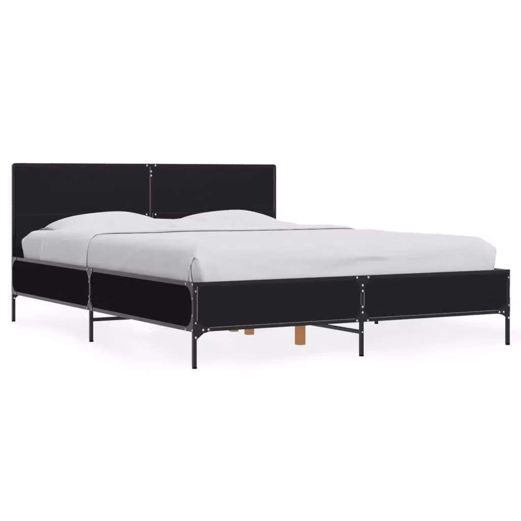 Letto con Giroletto Nero vidaXL in Metallo e Legno Multistrato L: 120 cm, P: 200 cm – 2