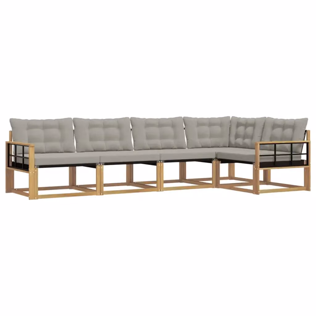 Set di divani da esterno a L vidaXL in legno di acacia con cuscini bianchi e grigi – 2