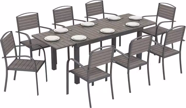 Set Tavolo da Pranzo Allungabile Xylo in Alluminio Grigio con 8 Sedie per Esterni