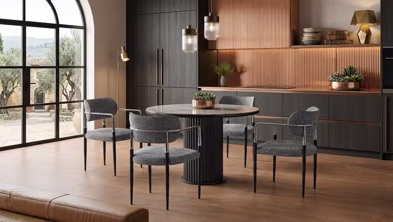 Set da pranzo: tavolo da pranzo con 4 sedie, stile moderno, in marmo, comodo, nero